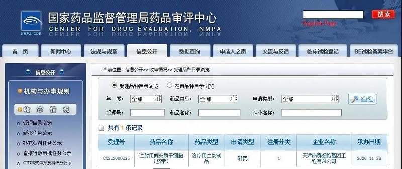 漢氏聯(lián)合集團第5個干細胞新藥臨床試驗申請獲得CDE受理